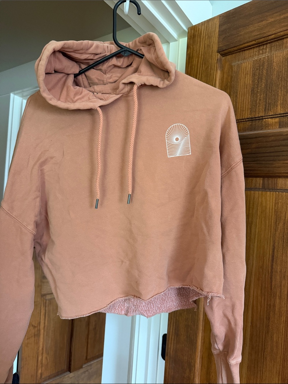 Roxy Cropped Hoodie in Dusty Rose with White Emblem